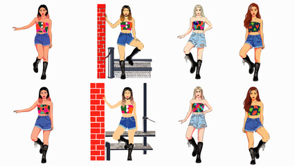 A vibrant digital illustration showcases a diverse group of women in stylish outfits, posing with confident expressions against a white backdrop.