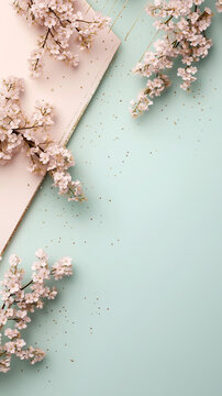 Vertical pastel floral composition with copy space &ndash; soft minimal background for modern design and product display