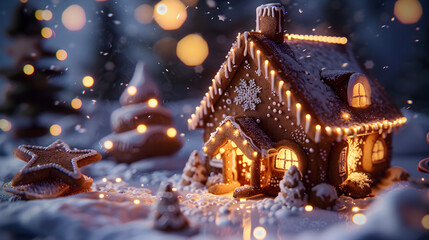 Illuminated Gingerbread House Scene
