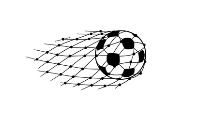 A classic black and white football illustration captures the exciting moment a soccer ball powerfully strikes the goal net, perfect for sports graphics.