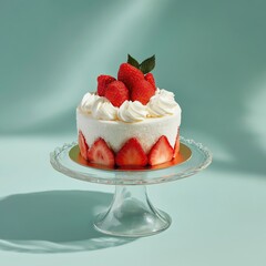 Elegant Strawberry Shortcake Dessert on Glass Stand