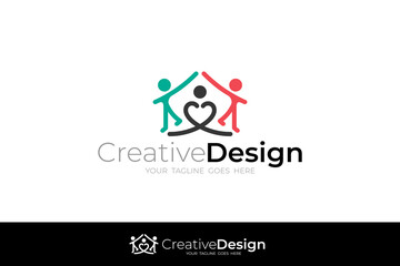 Family logo with charity design template, building icons