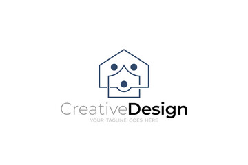 Building logo and family design vector, line style design