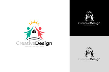 logo of two people standing forming a house symbol, charity