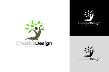 People care logo and tree logo nature, green color, simple
