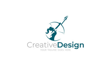 logo of a woman carrying a bow, archery athlete, simple design