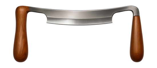 Long-handled drawknife for enhanced leverage on thick logs in forestry tasks.