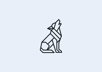 A line simple howling wolf logo illustrating freedom, wilderness, and spirit, crafted in minimalist linear design with smooth vector curves