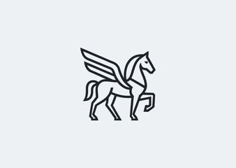 Fototapeta premium A line simple winged horse logo expressing grace, freedom, and divine speed, designed with sleek minimal line art and balanced composition