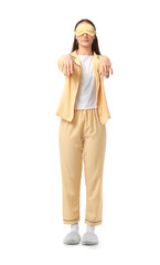 Female sleepwalker on white background