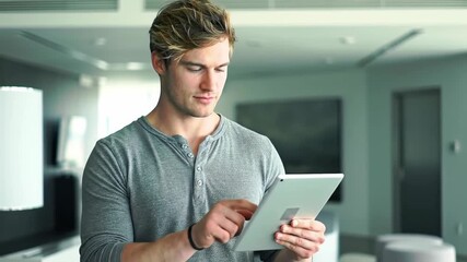 man using digital tablet in a modern office environment. concept of technology, productivity, digital lifestyle, connected workspaces, innovation in business - Powered by Adobe