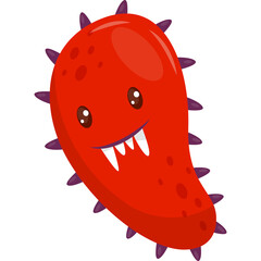 Red Cartoon Microbe with Spiky Edges and Happy Expression against Transparent Background