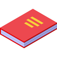 Red Hardcover Book With Yellow Lines on Cover Isometric View on Transparent Background