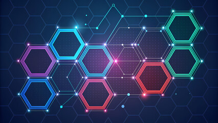 Geometric Neon Mesh, a geometric mesh network background made of hexagons and triangles