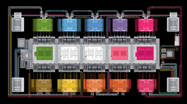 Process Scheduler Visualization - Multicolored Parallel Computing Threads Workflow Diagram