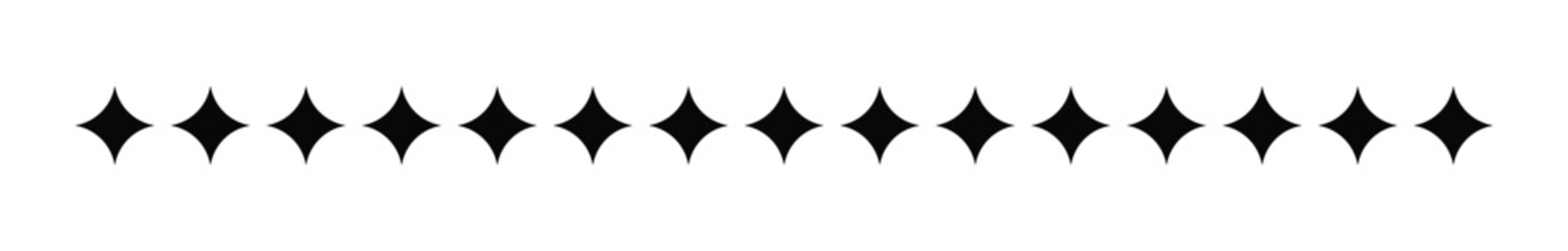 Horizontal Row of Black Sparkle Diamonds: Decorative Divider, Separator, Border, and Page Break Element, Minimalist Glamour Vector Icon Pattern