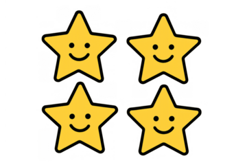 Smiling yellow star rating icons conveying happiness, quality, and positive feedback on transparent background