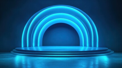 Obraz premium Abstract neon archway stage display for product presentation