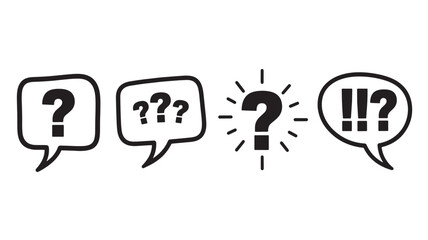 Doodle speech bubbles with question marks and exclamation points silhouette on transparent background
