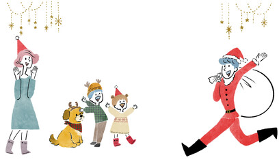 クリスマスを楽しむ幸せそうな家族のクリスマスイメージの人物イラスト