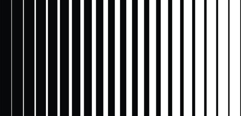 Black and White Vertical Line Halftone Gradient Pattern: Abstract Optical Illusion Background, Geometric Striped Wallpaper, Transition Fade Texture Design