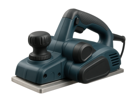 Electric planer with a flat aluminum base, ideal for woodworking shops.