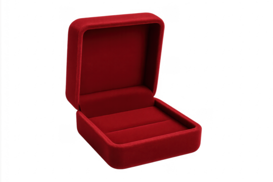 Empty red velvet ring box for engagement proposal