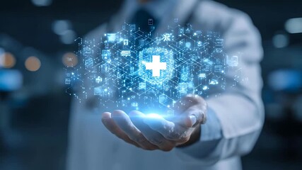 Digital healthcare innovation with glowing network and plus sign - Powered by Adobe