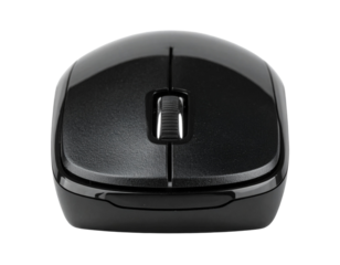  A modern wireless computer mouse in front view, sleek matte surface, minimalistic design with scroll wheel, soft realistic shadow, isolated on transparent background