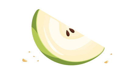 A fresh green apple slice with seeds isolated on a white background.
