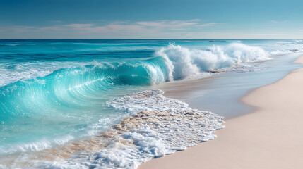 Turquoise Waves Crashing on a Pristine Sandy Beach