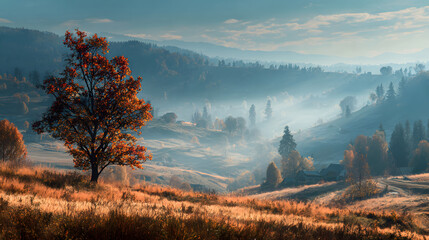Autumn Morning Mist in the Valley