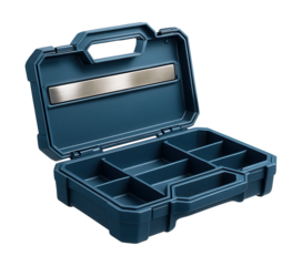 Plastic tool case featuring a magnetic strip for securing small metal parts and tools.