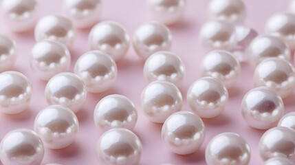 Elegant White Pearls on Pink Background.