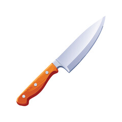 Cartoon style chef's knife with a bright orange wooden handle