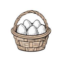Fototapeta premium Hand drawn vintage style illustration of a wicker basket filled with eggs