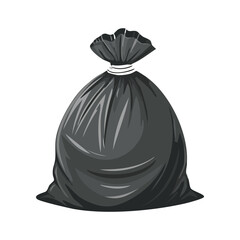 Cartoon style illustration of a full black garbage or trash bag