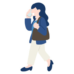 歩きながら携帯電話で通話するビジネスパーソン[女性]のフラットなイラスト
