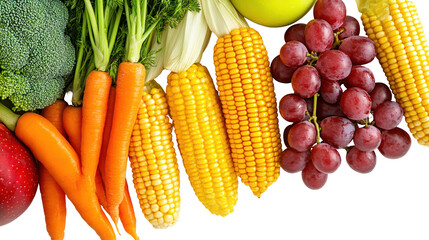 Assortment of fresh vegetables and fruits isolated on transparent background