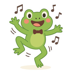 Fototapeta premium Happy cartoon frog dancing with music notes vector illustration