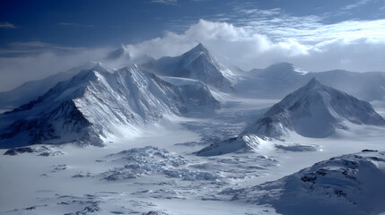 Majestic Snow-Capped Mountains in a Winter Landscape
