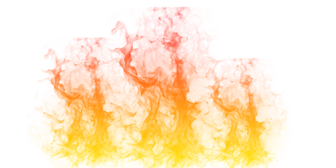 Realistic bright orange and yellow fire flames isolated on transparent background