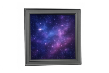 Frame featuring a vibrant nebula with glowing stars, representing space, cosmos, astronomy, and science on a transparent background