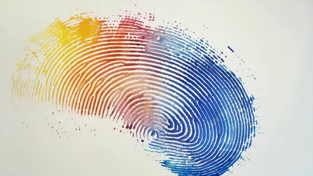 Colorful fingerprint design showing vibrant hues blending into one another on a light background in a creative art piece