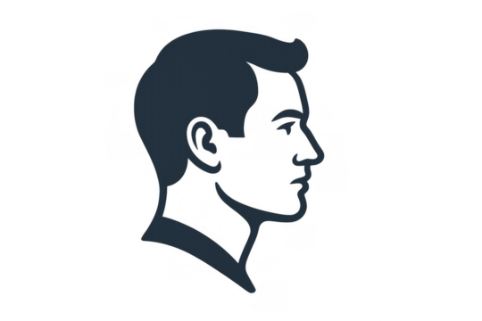 Man profile head icon with retro hairstyle, vintage style vector drawing, male person face silhouette