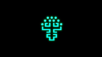 Fototapeta premium Neon brain circuit ai technology digital glowing minimal icon cyber abstract. Neon brain circuit ai technology digital glowing minimal icon merges cyber abstract energy black, modern symbol