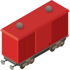 A Red Railway Carriage In Isometric Style Viewed From Above With A Transparent Background
