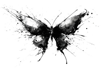 Ethereal butterfly formed from splashing water droplets on black background