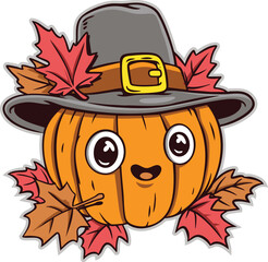Thanksgiving happy pumpkin wearing pilgrim hat