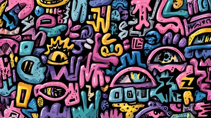 Obraz premium abstract pastel doodle graffiti with bold outlines 90s vibe
